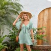 Women's Twist Front Bowknot Ruffle Spring Summer Dress Casual Deep V Neck Elegant Bow tie Flowy Tunic Mini Dresses - 3 of 4