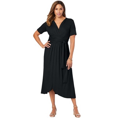Jessica London Women's Plus Size Stretch Knit Tie-Waist Midi Dress