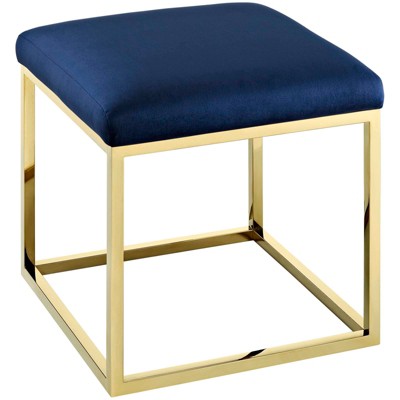 Sapphire Tufted Velvet Ottoman with Polished Stainless Steel Base