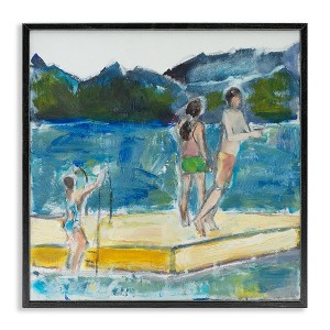 Stupell Industries Kids on Swimming Dock Abstract Framed Giclee Art, Black, 17" x 17" - 1 of 4