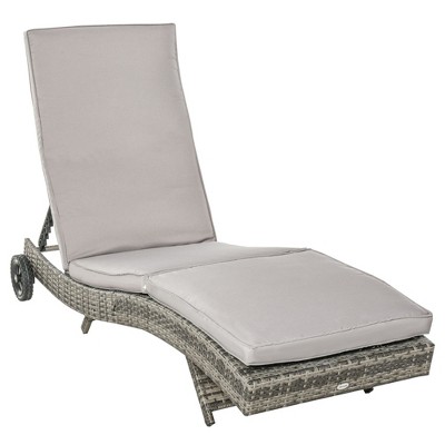 PAGED Pool Lounge Chairs Outdoor PE Rattan Cushioned Patio Sun Lounger with Wheels 5-Level Adjustable Backrest for Patio, Beach, Lawn