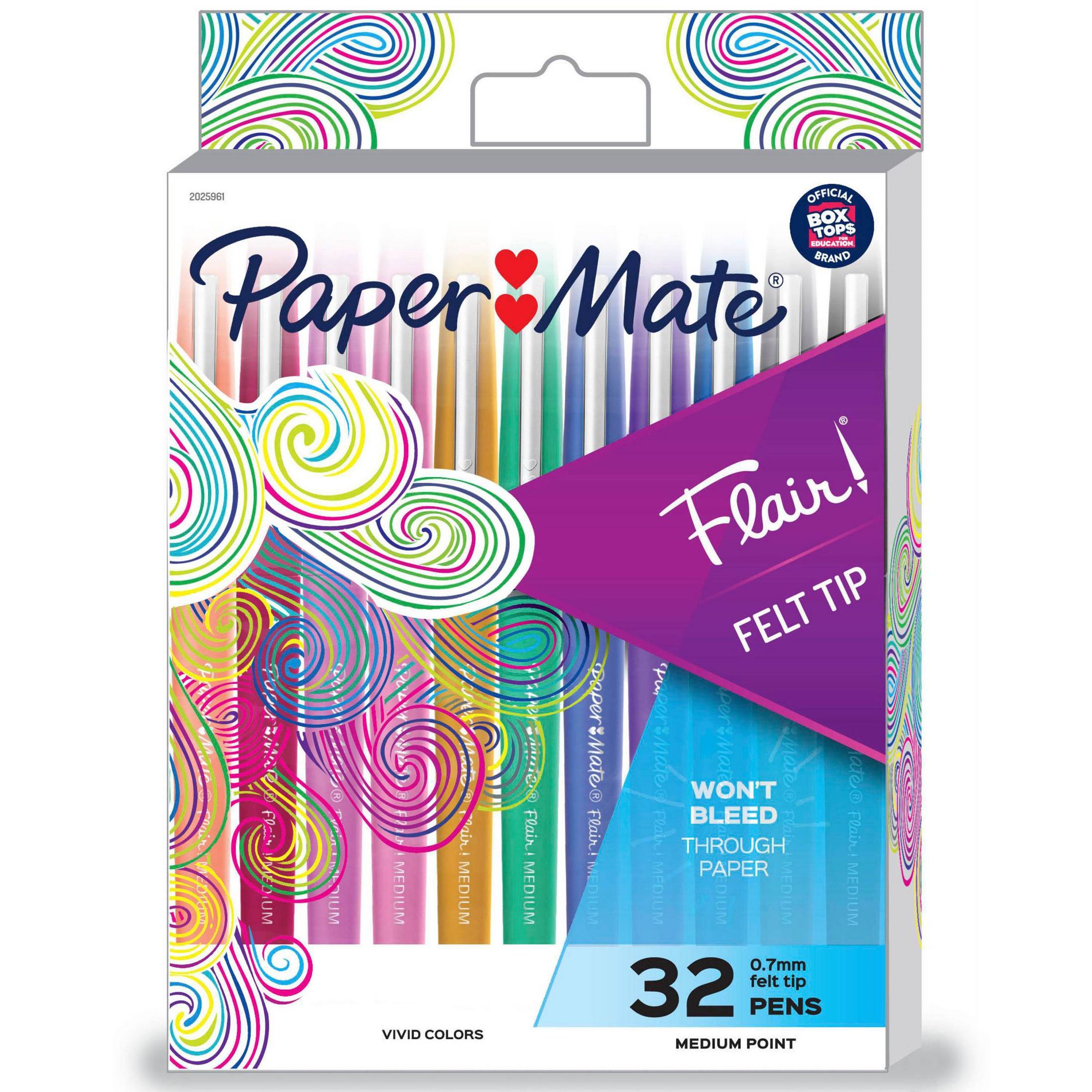 Paper Mate 32ct Flair Felt Pens 0.7mm Medium Tip Assorted Colors: School Supplies, Stationery, Durable, Fade-Resistant, Art Set