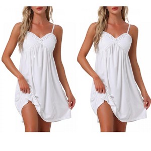 INSPIRE CHIC Women's Lingerie Ruffle Sleeveless Soft Nightgown V Neck Chemise Sleepdress - 1 of 4