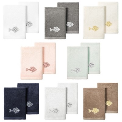 Charcoal Turkish Cotton Embroidered Fish Fingertip Towel Set