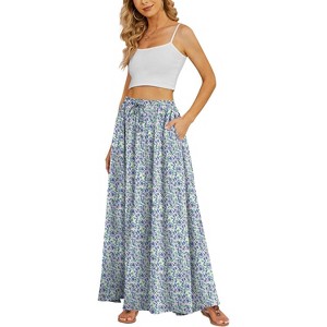 Women's High Waisted Pleated Flowy Maxi Skirt - Summer Casual with Pockets Spring Blossom Meadow Blossom Meadow - 1 of 4