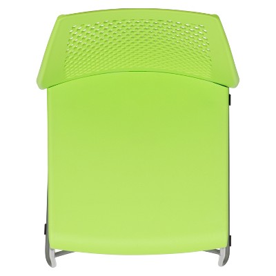 Green Metal Armless Stacking Chair with Perforated Back