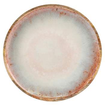 Cravings By Chrissy Teigen 15.9 Inch Round Enameled Mango Wood Platter in Blush