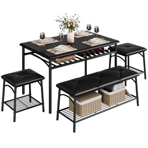 CuisinSmart Dining Room Table Set for 4, with Upholstered Bench and 2 Square Stools, with Storage Shelves, Dining Furniture Set for Small Space - 1 of 4