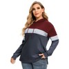 WhizMax Women Plus Size Striped Color Block hoodie Drawstring Long Sleeve Hooded Pullover Sweatshirt - 4 of 4