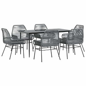 vidaXL Patio Dining Set with Cushions Outdoor Dining Furniture Poly Rattan Glass - Gray 63" x 31.5" x 29.1" 6 Pieces - 1 of 4