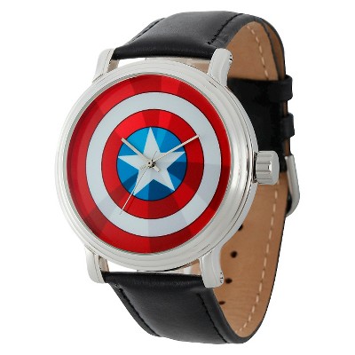 Men's Marvel Captain America Vintage Shiny with Alloy Case - Black
