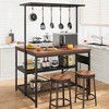 Coolmee 42/47 inch Kitchen Island with Storage & Seating - 3-Tier Bakers Rack, Microwave Stand, Dining Table for 4, 5 Hooks & 50lb Capacity - 3 of 4