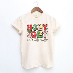 Simply Sage Market Women's Holly Jolly Vibes Distressed Short Sleeve Garment Dyed Tee - 1 of 4