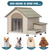 FURNIinspire Outdoor Fir Wood Dog House with an Open Roof,Storage Box, Elevated Feeding Station with 2 Bowls,41"*36"*32" - 2 of 4