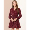 Allegra K Women's Floral Print Button Front Puff Sleeve Tie Waist Shirt Dress - 3 of 4