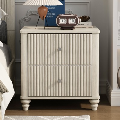 HDZNVF Fluted Nightstand, 21.65" Wide Side Table with 3 Drawers, Mid Century Modern Wood NightStand