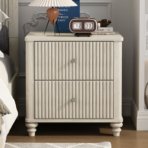 HDZNVF Fluted Nightstand, 21.65" Wide Side Table with 3 Drawers, Mid Century Modern Wood NightStand - 1 of 4