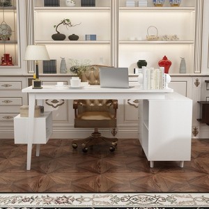 FUFU&GAGA Adjustable L-Shaped Home Office Desk with Large Storage Drawers - 1 of 4