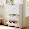 Narrow Shoe Storage Cabinet with 3 Flip Drawers & 2 Top Drawers – Farmhouse Fluted Wooden Shoe Organizer for Entryway, Hallway - 3 of 4