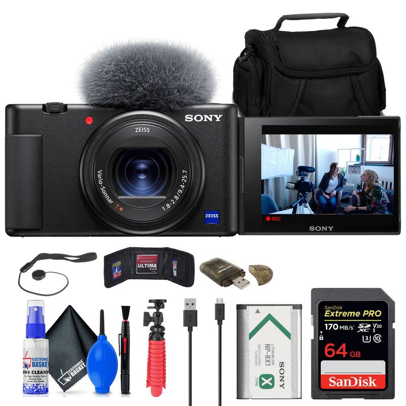 Sony ZV-1 Digital Camera (Black) + 64GB Card + Case + Tripod + Cleaning Kit, 1 of 5