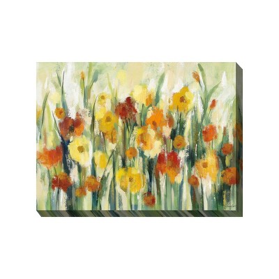 Cottage Garden West of The Wind September Sun Red, Yellow, Green 40 x 30 Inch Waterproof Gallery Wrapped Canvas, Outdoor Garden, Yard, Patio All