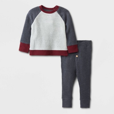 Image of Baby Boys' Cozy Waffle Top & Bottom Set - Cat & Jack™ Gray 3-6M