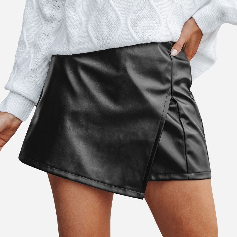 Women's Faux Leather High Waist Wrap Shorts - Cupshe, 1 of 7