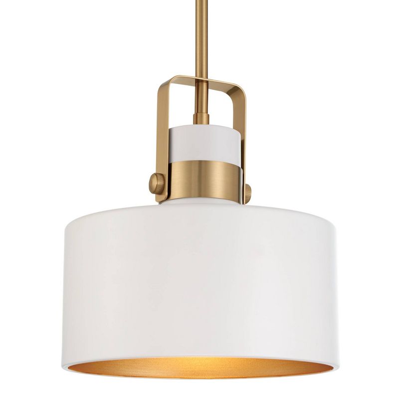 Soft Gold Mini Pendant Lighting 10" Wide Modern Matte White Drum Shade Fixture for Dining Room Home Foyer Kitchen Entryway Bedroom, 3 of 10