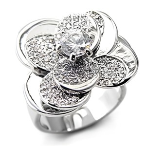Slickblue Rhodium Brass Ring for Women with Clear CZ - Single-Tone Round Solitaire, Stylish Fashion Jewelry, Size 5-10 - 1 of 3
