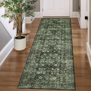 Acekool 10x13 Washable Area Rug, Non Slip Boho Vintage Floral Low Pile Large Carpet for Living Room Bedroom Office, Black Brown - 1 of 4