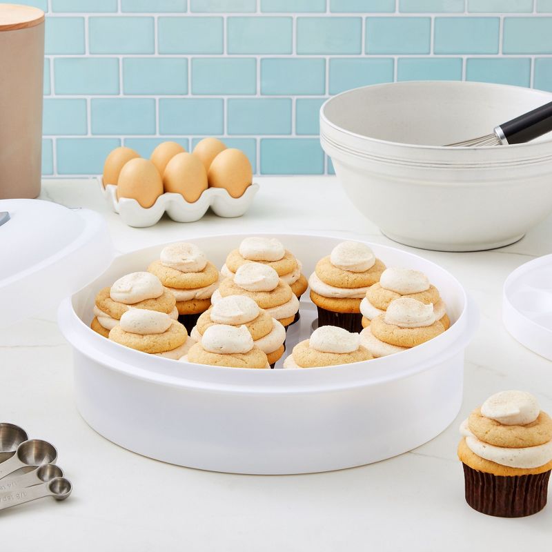 Juvale Round Cake Carrier with Lid and Handle for Desserts, Pies, Cupcakes, Deviled Eggs, White, 12 x 4 In, 2 of 10