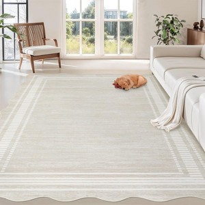 Acekool Area Rug Machine Washable Modern Striped Border Non-Slip Accent Carpet for Living Room Bedroom Kids Room - 1 of 4