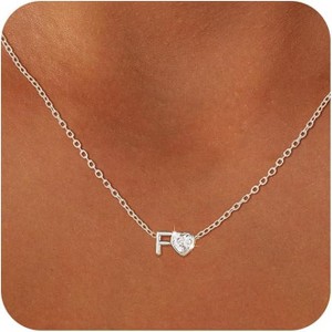 Dainty Heart Initial Necklace 14K Gold Plated A-Z Letter Pendant - 1 of 4