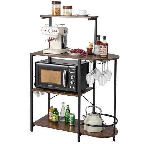 17 Stories 35.4” Bakers Coffee Bar Station Kitchen Storage Rack with Power  Outlet, Microwave Stand, Wire Basket, 6 S-Hooks, Kitchen Shelves & Reviews