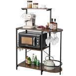 Costway Kitchen Bakers Rack Microwave Stand Coffee Bar w/ S-Hooks & Stemware Holder