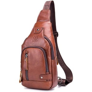 Paaaawaters Leather Sling Bag Crossbody Backpack for Men Women Outdoor Travel Work Shoulder 18cm(W) x8cm(D) x30cm - 1 of 4