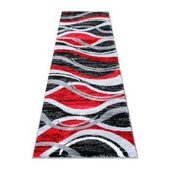 Emma and Oliver Olefin Accent Rug with Abstract Wave Design and Natural Jute Backing
