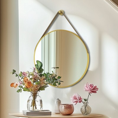 ARTLOGE 24/28/31.5in Round Wall Mirror Bathroom Mirrors with Leather Strap for Over Sink, for Living Room Entryway Wall Decor