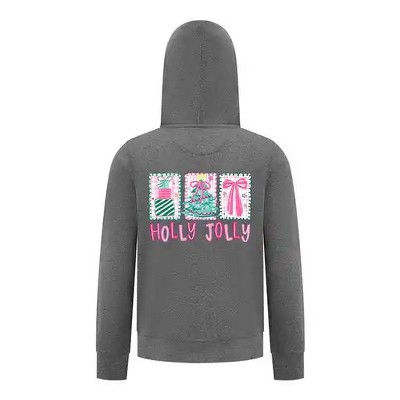Everyday Kids Christmas Collection Holly Jolly Girls Zip Up Hoodie – Pink Holiday Sweatshirt