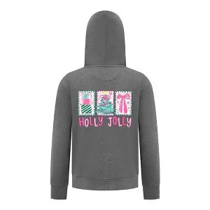 Everyday Kids Christmas Collection Holly Jolly Girls Zip Up Hoodie – Pink Holiday Sweatshirt - 1 of 4