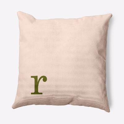 16"x16" Modern Monogram 'R' Square Throw Pillow Olive Green - e by design