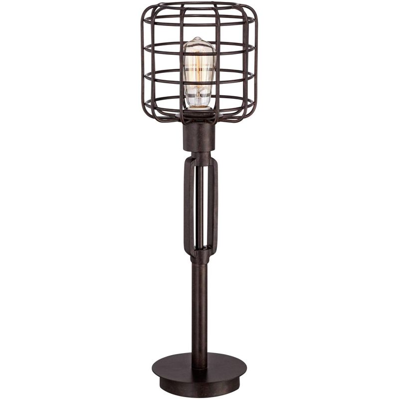 Franklin Iron Works Industrial Rustic Farmhouse Table Lamp 24" High Bronze Metal Cage Shade for Bedroom Living Room House Bedside Nightstand Office, 5 of 9