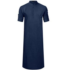 Coolmee Men's V-neck Long Sleeve Robe Side Split Kaftan Long Gown Thobe - 1 of 3