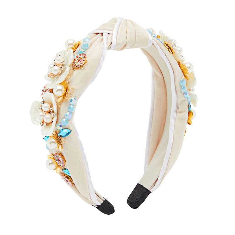Glamlily Twisted Knot Beaded Floral Cream Headbands, Hair Accessories, 6 In, 1 of 8