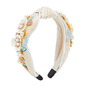 Glamlily Twisted Knot Beaded Floral Cream Headbands, Hair Accessories, 6 In