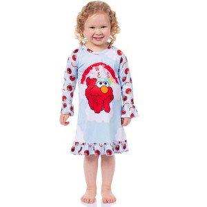 Sesame Street Girls' Sweet Dreams Elmo Rainbow Sleep Pajama Dress Nightgown Blue - 1 of 4