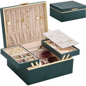 2-Layer Cream Jewelry Box, Large Organizer & Storage Case for Necklaces, Earrings, Rings, Bracelets, Birthday Christmas Gift - 1 of 4