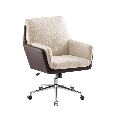 Office Armless Chair Cross Legged with Imitation Lamb Fleece and Adjustable Height-Beige | Costway