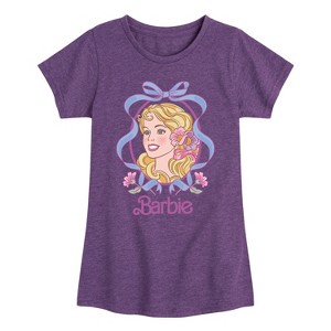 Girls' - Barbie - Portrait Floral Bow Fitted Short Sleeve Graphic T-Shirt - 1 of 4
