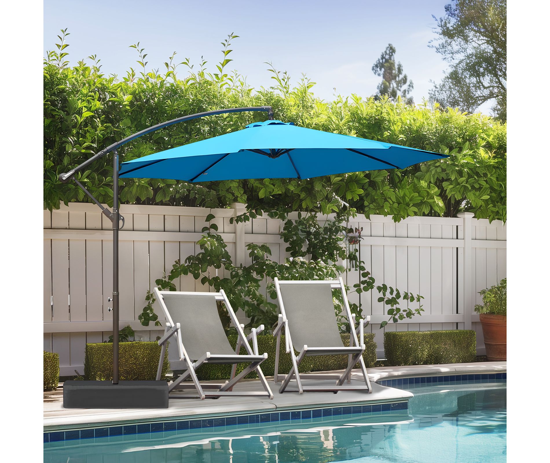 Aoodor 10ft Patio Umbrella with Base Included, Outdoor Offset Cantilever Umbrella with Easy Tilt Adjustment, UV-Blocking Polyester Shade, 8 Ribs